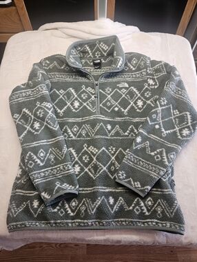 The North Face Campshire Fleece 1/4 Zip Pullover Mens Sz L Green Aztec